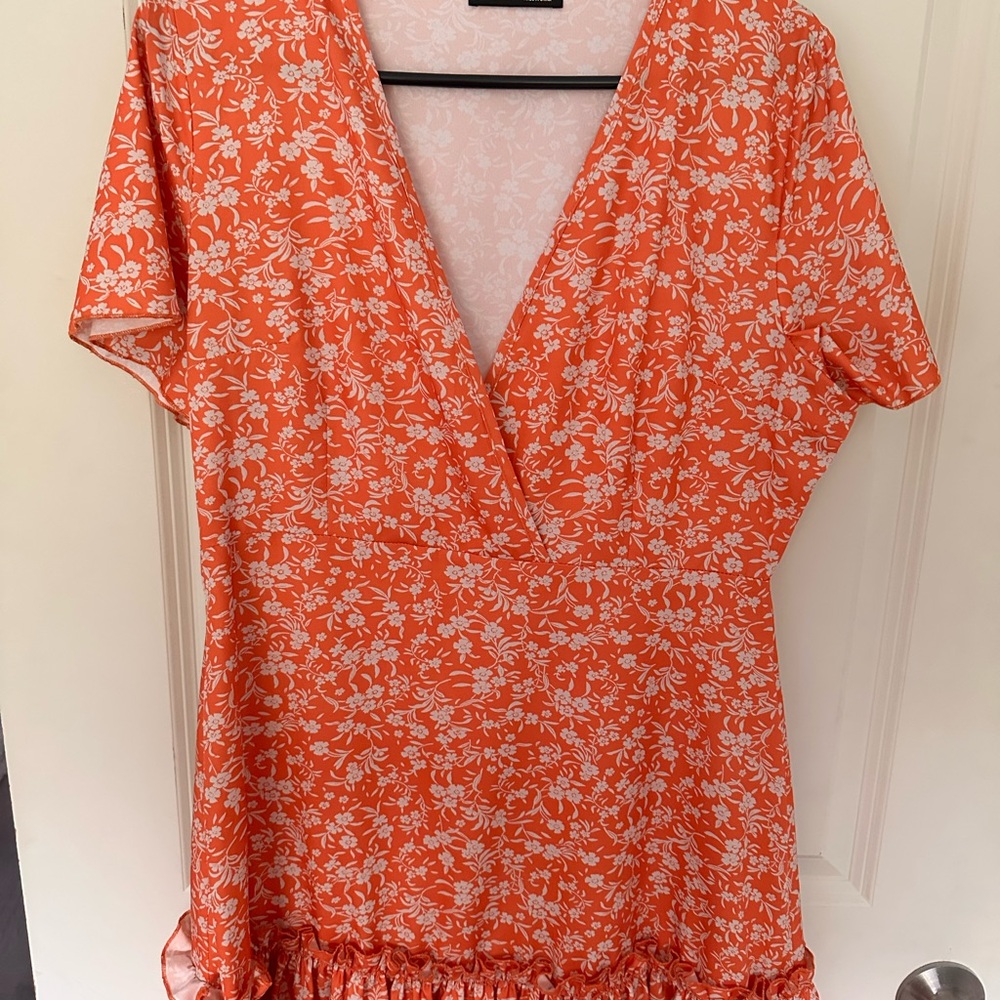 SHEIN Orange Wrap Mini Dress Short Sleeve